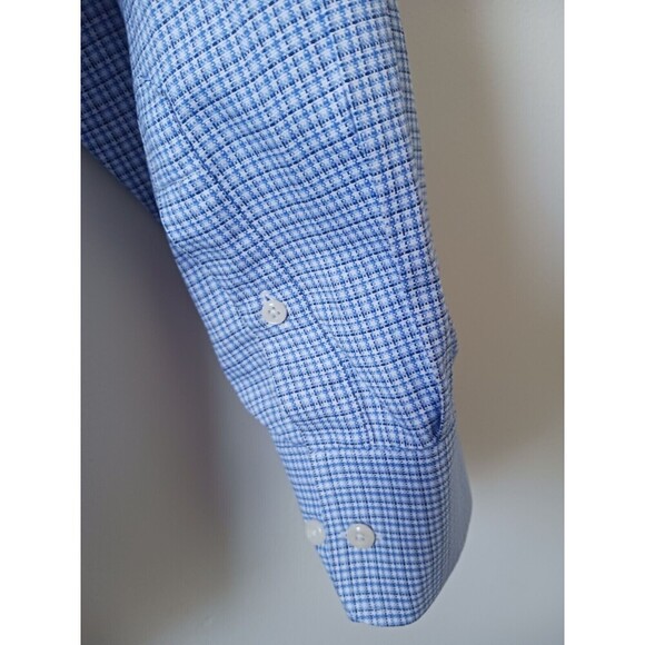 David Donahue Mens Dress Plaid Shirt Long Sleeve Button Up Blue Size 16.5 34/35 - Picture 8 of 9